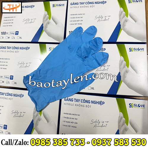 Găng tay nitrile công nghiệp không bột màu xanh Găng tay nitrile công nghiệp không bột màu xanh