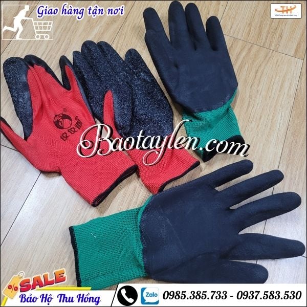 Găng tay bảo hộ lao động phủ cao su. Găng tay bảo hộ lao động phủ cao su.