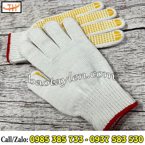 Bao tay len phủ hạt nhựa Bao tay len phủ hạt nhựa