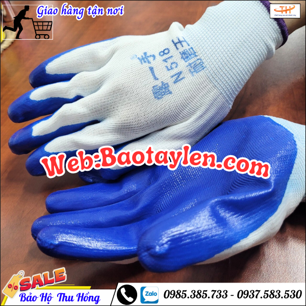 Găng tay phủ natri bảo hộ xanh dương. Găng tay phủ natri bảo hộ xanh dương.
