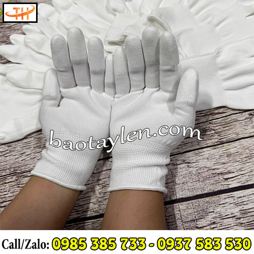 Găng tay PU phủ đầu ngón màu trắng  Găng tay PU phủ đầu ngón màu trắng