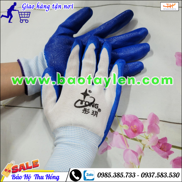 Bao tay trắng phủ sơn xanh Bao tay trắng phủ sơn xanh
