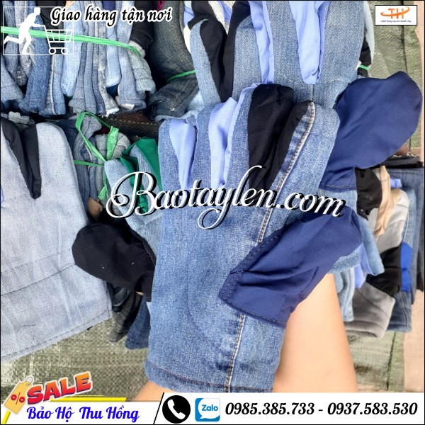 Găng tay lao động vải jean. Găng tay lao động vải jean.