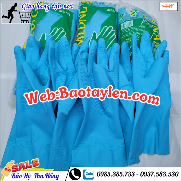 Găng tay cao su công nghiệp màu xanh không se viền  Găng tay cao su công nghiệp màu xanh không se viền