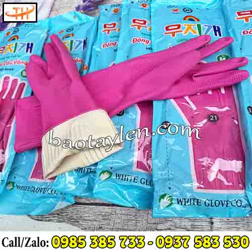 Găng tay cao su Đông Cầu Vồng màu hồng dài chất liệu cao su dày, bền Găng tay cao su Đông Cầu Vồng màu hồng dài chất liệu cao su dày, bền