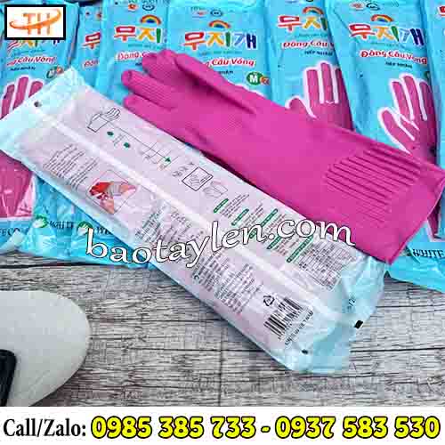 Găng tay cao su Đông Cầu Vồng màu hồng dài Găng tay cao su Đông Cầu Vồng màu hồng dài