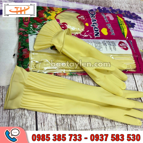 Găng tay cao su Dragon thiết kế vân tiện lợi, chống tuột khi đeo Găng tay cao su Dragon thiết kế vân tiện lợi, chống tuột khi đeo