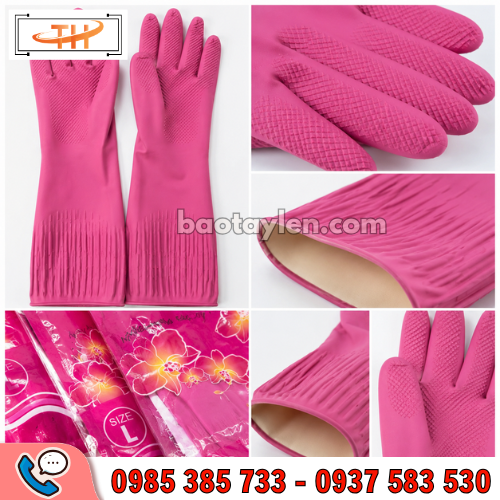 Cận chi tiết găng tay cao su Hướng Dương size L Cận chi tiết găng tay cao su Hướng Dương size L