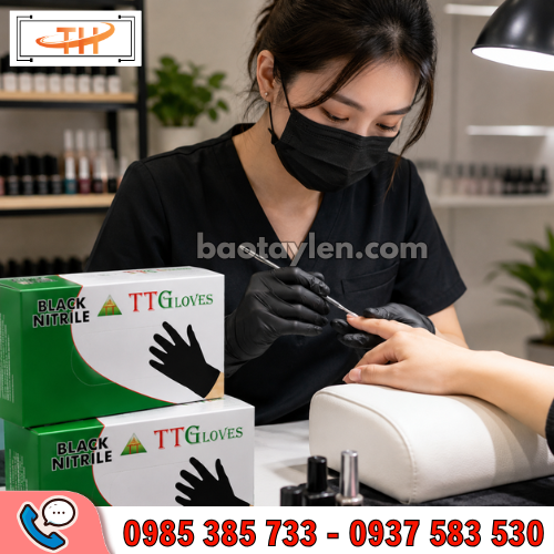 Găng tay nitrile đen dùng spa Găng tay nitrile đen dùng spa