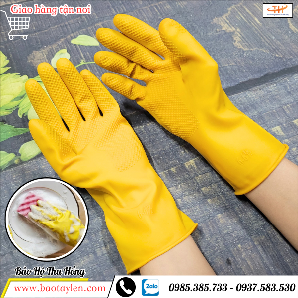 Găng tay cao su Hướng Dương có thiết kế vân chống trơn trượt  Găng tay cao su Hướng Dương có thiết kế vân chống trơn trượt