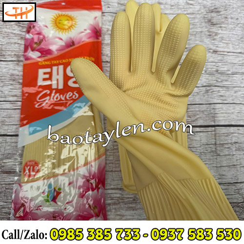 Găng tay cao su Mặt Trời thiết kế phủ hạt li ti tránh trơn trượt khi cầm nắm