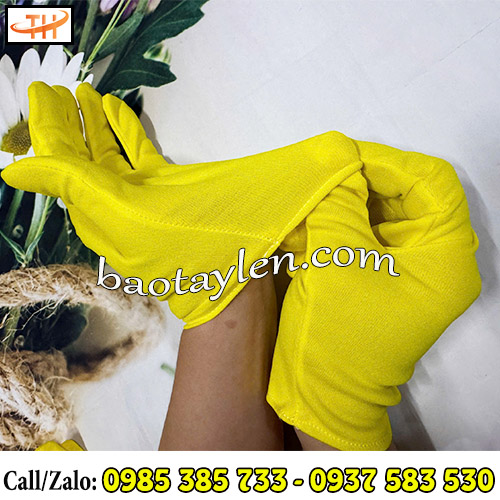 Găng tay bảo hộ vải thun vàng co giãn tốt Găng tay bảo hộ vải thun vàng co giãn tốt