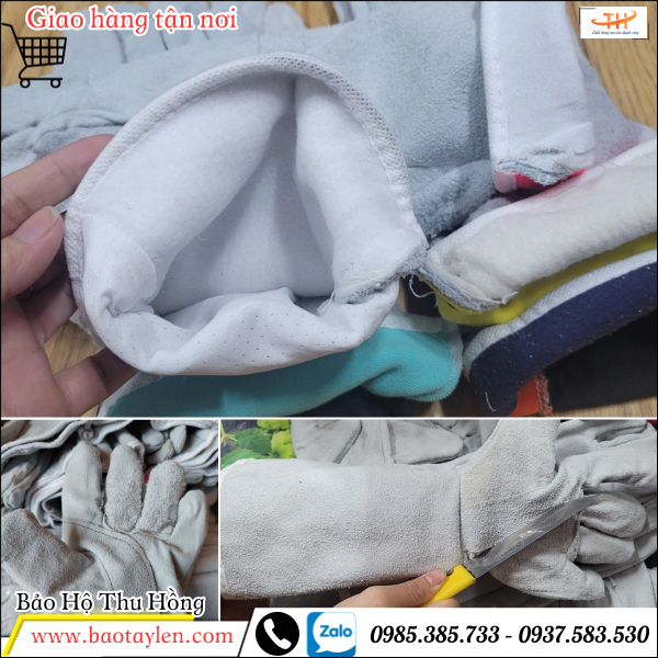 Găng tay da hàn được may dày và chắc Găng tay da hàn được may dày và chắc