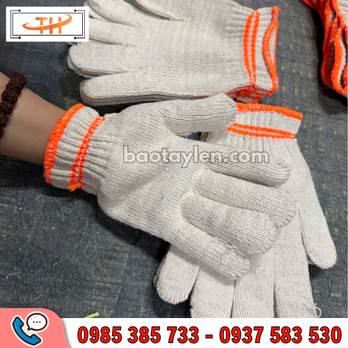 Găng tay len màu kem 90gam viền cam Găng tay len màu kem 90gam viền cam