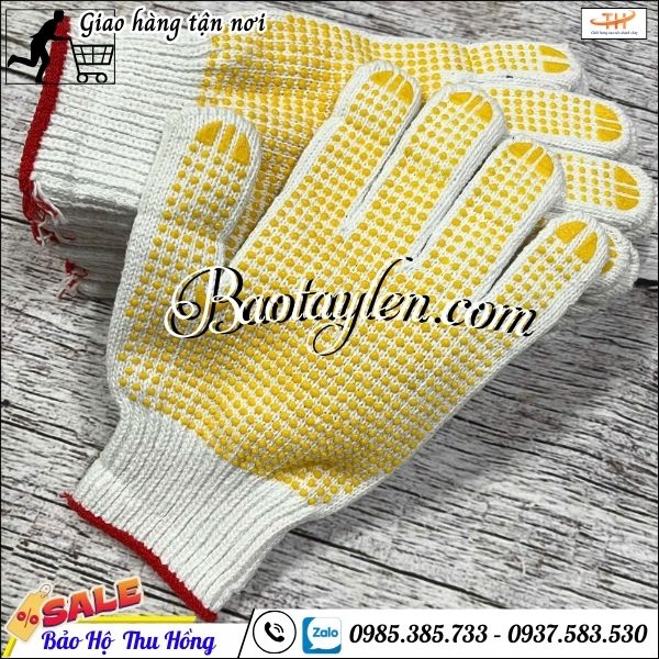 Bao tay len hạt nhựa bảo hộ. Bao tay len hạt nhựa bảo hộ.