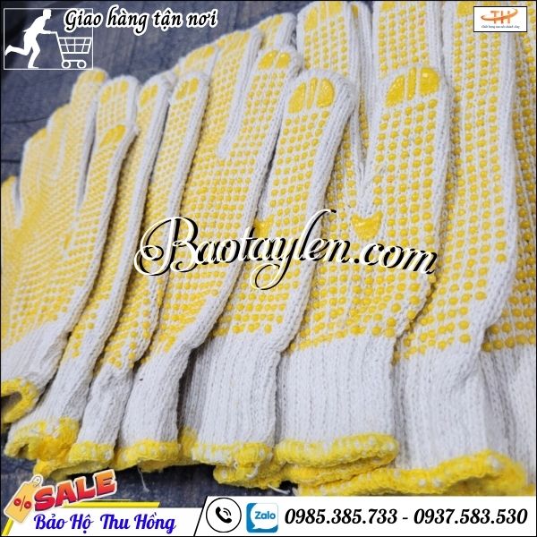 Bao tay len hạt nhựa vàng chống trơn trượt. Bao tay len hạt nhựa vàng chống trơn trượt.