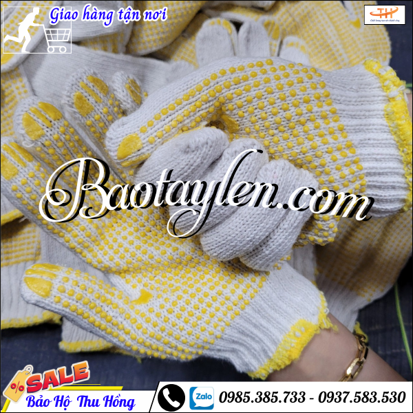 Bao tay len bảo hộ phủ hạt nhựa. Bao tay len bảo hộ phủ hạt nhựa.