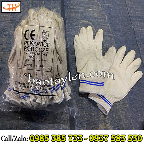 Găng tay len phủ cao su màu trắng sữa Găng tay len phủ cao su màu trắng sữa