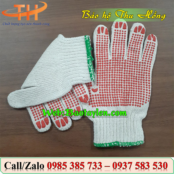 Bao tay len phủ hạt nhựa đỏ Bao tay len phủ hạt nhựa đỏ