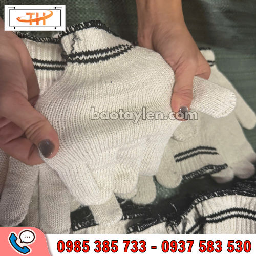 Găng tay len bảo hộ lao động 2 viền dày co giãn tốt Găng tay len bảo hộ lao động 2 viền dày co giãn tốt