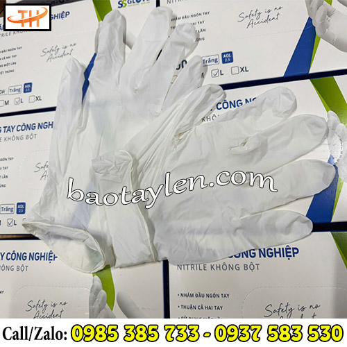 Găng tay nitrile công nghiệp không bột màu trắng Găng tay nitrile công nghiệp không bột màu trắng