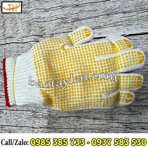 Bao tay len phủ hạt nhựa Bao tay len phủ hạt nhựa