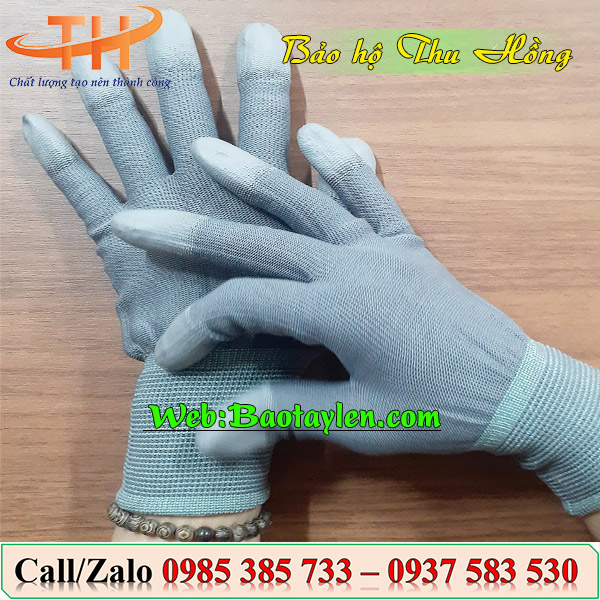 Găng tay phủ PU đầu ngón màu xám