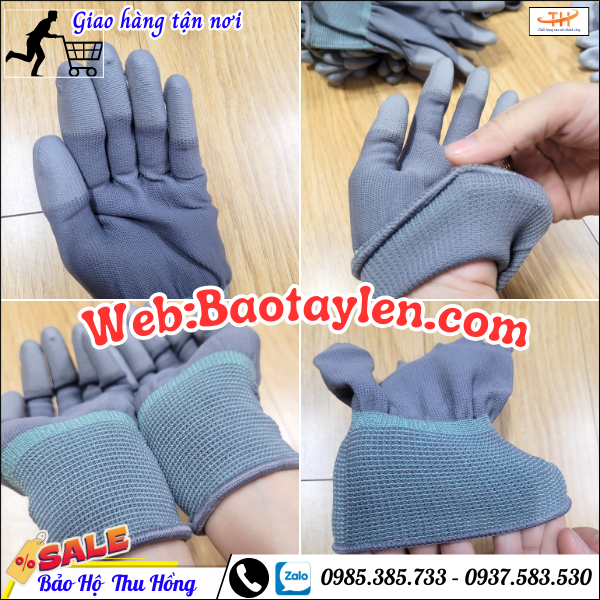 Bao  tay xám phủ PU ngón chất len dày dặn Bao  tay xám phủ PU ngón chất len dày dặn