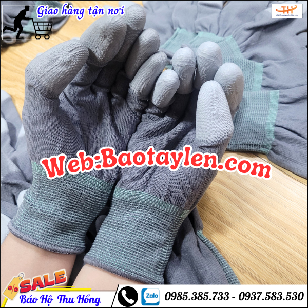 Bao  tay xám phủ PU ngón dày dặn Bao  tay xám phủ PU ngón dày dặn