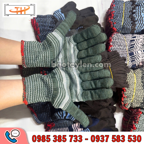 Găng tay poly phối màu dày dặn ôm tay Găng tay poly phối màu dày dặn ôm tay