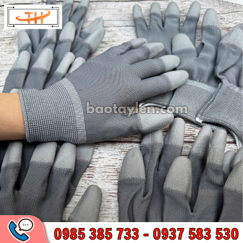 Găng tay phủ PU đầu ngón xám Găng tay phủ PU đầu ngón xám