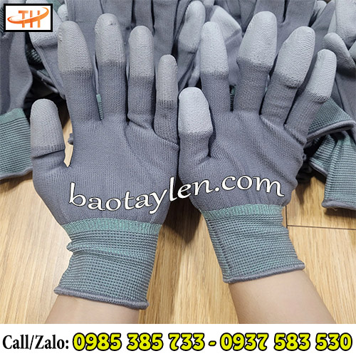 Găng tay PU phủ đầu ngón màu xám Găng tay PU phủ đầu ngón màu xám