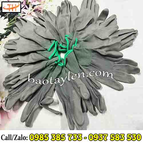 Găng tay thun phủ PU xám sẵn số lượng tại Thu Hồng Găng tay thun phủ PU xám sẵn số lượng tại Thu Hồng