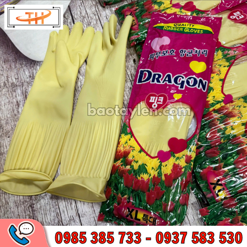 Găng tay cao su gia dụng Dragon màu hồng và vàng Găng tay cao su gia dụng Dragon màu hồng và vàng
