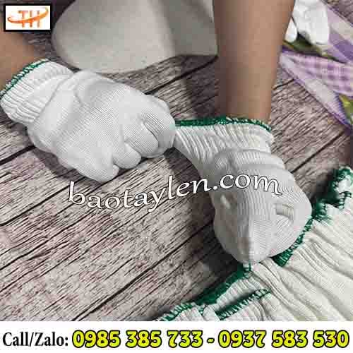 Găng tay sợi poly trắng thiết kế chun bo tay trách tuột khi làm việc Găng tay sợi poly trắng thiết kế chun bo tay trách tuột khi làm việc