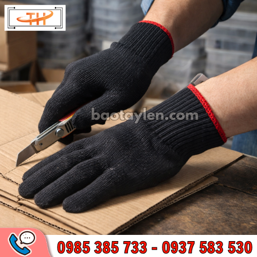 găng tay bảo hộ sợi poly màu đen găng tay bảo hộ sợi poly màu đen