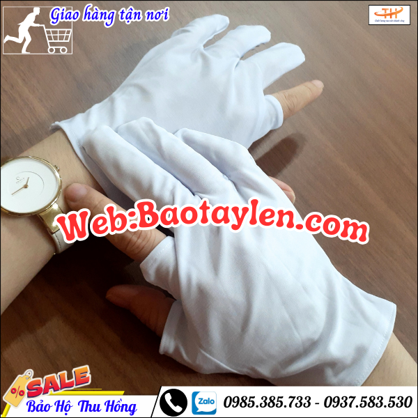 Bao tay vải thun cắt đầu ngón tiện lợi màu trắng Bao tay vải thun cắt đầu ngón tiện lợi màu trắng