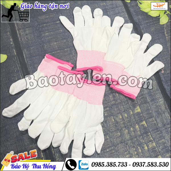 Bao tay lao thun mỏng kim 13 màu trắng Bao tay lao thun mỏng kim 13 màu trắng