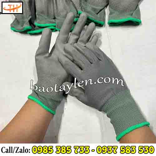 Găng tay thun phủ PU xám Găng tay thun phủ PU xám