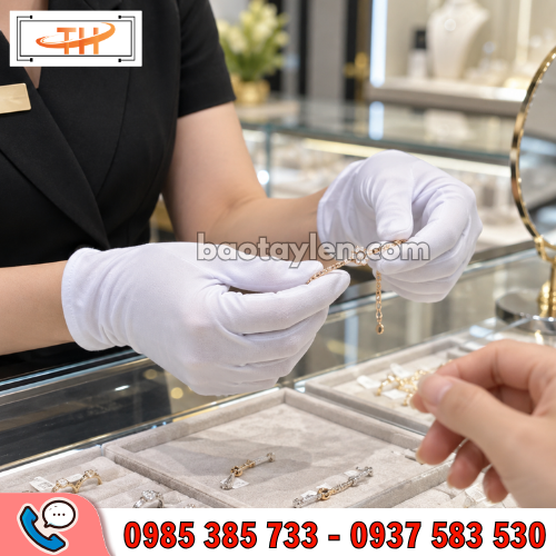 Bao tay thun trắng T10 được dùng phổ biến trong kinh doanh trang sức Bao tay thun trắng T10 được dùng phổ biến trong kinh doanh trang sức