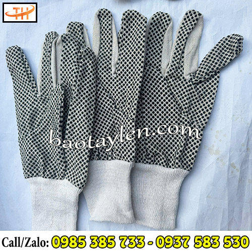 Găng tay vải bạt phủ hạt nhựa chống trơn trượt sẵn số lượng rẻ Găng tay vải bạt phủ hạt nhựa chống trơn trượt sẵn số lượng rẻ