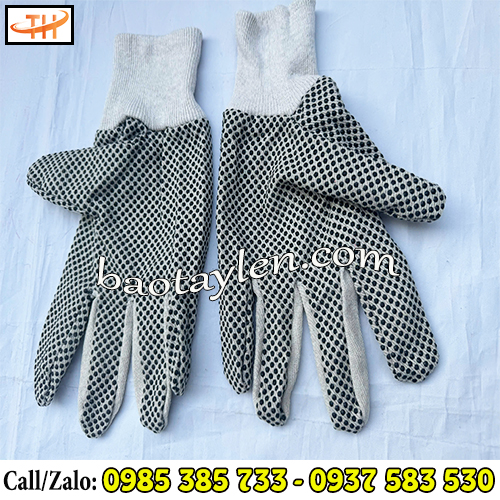 Găng tay vải bạt phủ hạt nhựa đen sử dụng tiện lợi Găng tay vải bạt phủ hạt nhựa đen sử dụng tiện lợi