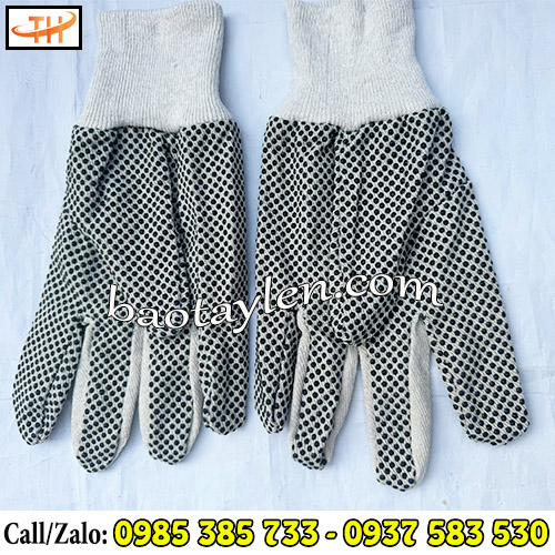 Găng tay vải bạt phủ hạt nhựa chống trơn trượt Găng tay vải bạt phủ hạt nhựa chống trơn trượt