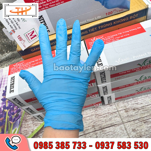 Găng tay Nitrile xanh không bột VGlove đủ size phù hợp cho nhiều cỡ tay Găng tay Nitrile xanh không bột VGlove đủ size phù hợp cho nhiều cỡ tay