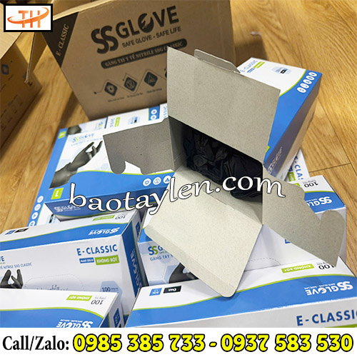 Găng tay y tế nitrile màu đen đóng hộp 50 đôi Găng tay y tế nitrile màu đen đóng hộp 50 đôi
