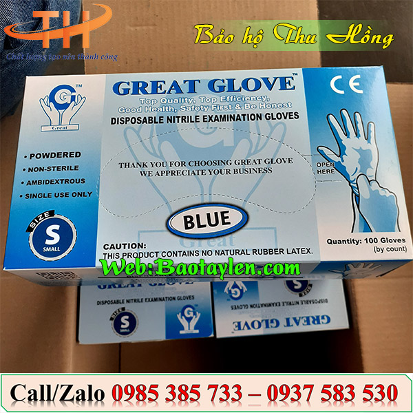 Hộp găng tay y tế màu xanh nitrile có bột