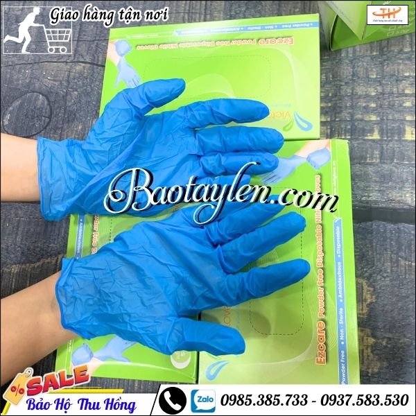 Găng tay y tế không bột vietglove màu xanh. Găng tay y tế không bột vietglove màu xanh.