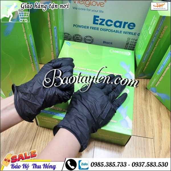 Găng tay y tế không bột vietglove màu đen. Găng tay y tế không bột vietglove màu đen.
