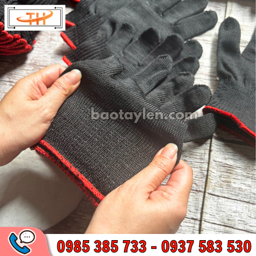 Găng tay sợi poly màu đen 50g co giãn cực tốt Găng tay sợi poly màu đen 50g co giãn cực tốt