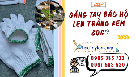 Găng tay bảo hộ len trắng kem 80g giá sỉ